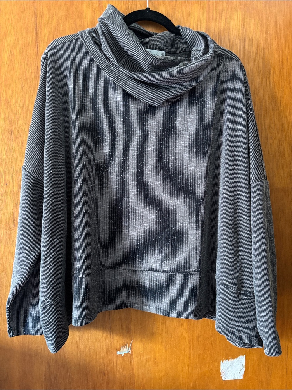 89th & Madison Gray Ribbed Cowl Neck Sweater